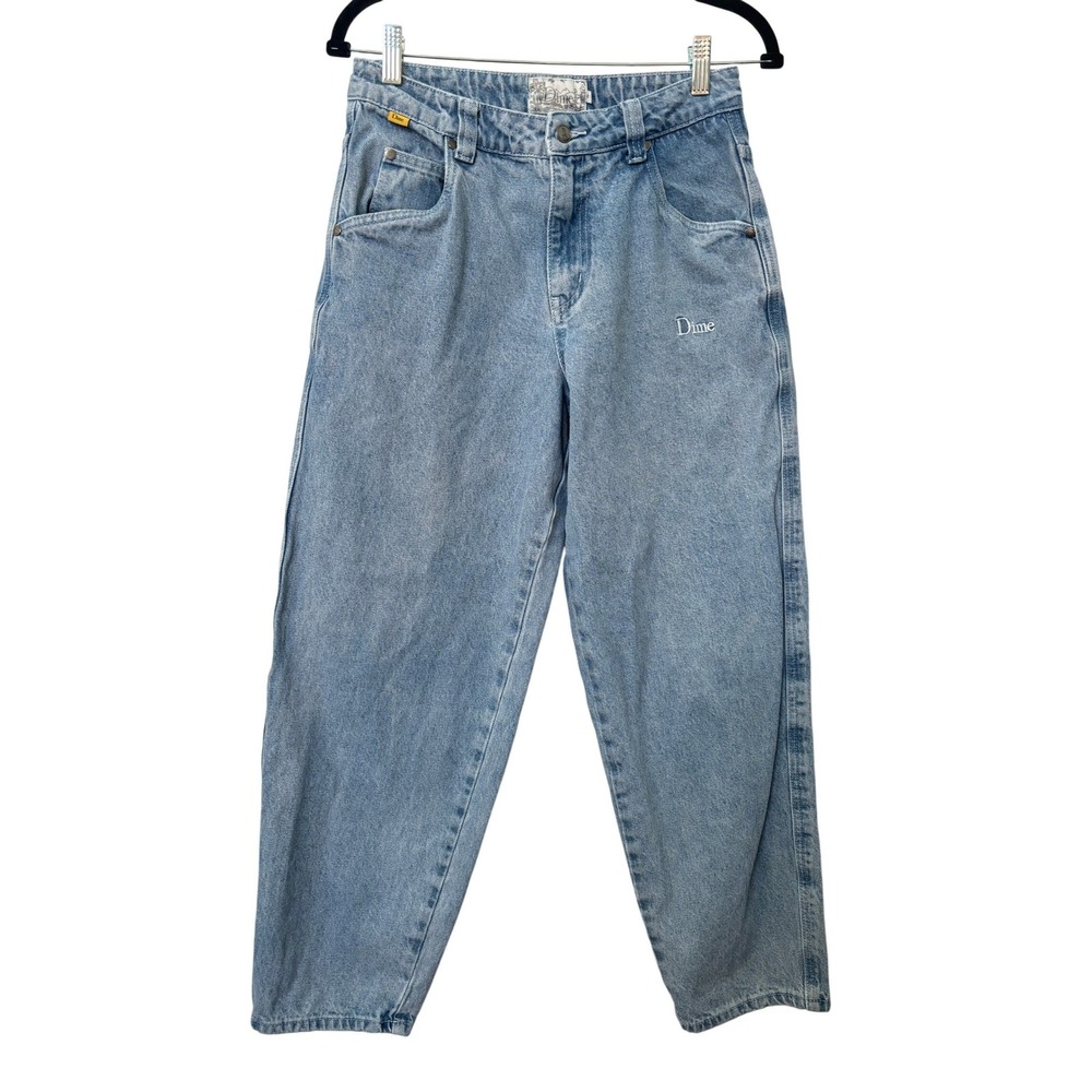 Dime Light Wash Baggy Denim Jeans Blue Embroidered Logo Skate Pants Womens S